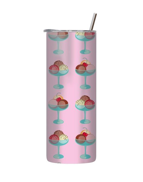 Bowl 20 Oz Tumbler with Lid Straw Trendy Ice Cream Pattern Graphic Gift 218