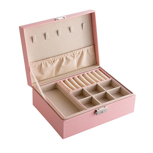 Portable PU Leather Double-Layer Velvet Jewelry Earring Storage Box White