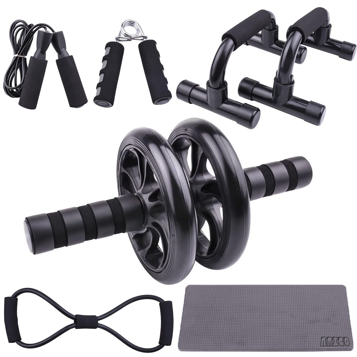 7 in 1 Portable Fitness Kit Ab Roller Wheel Home Workout Training Set
