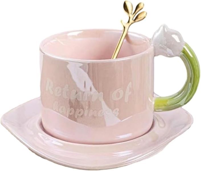 Happiness Printed Porcelain Cup 280ml and Saucer Set