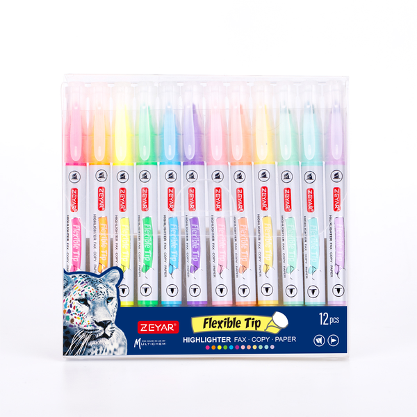 ZEYAR 12-Colour Dual Tip Highlighters - 6 Mild Macaron &amp; 6 Candy Colours