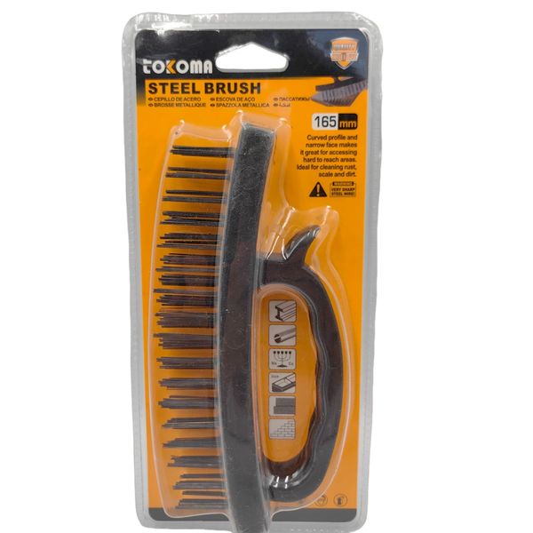 Tokoma Steel Brush 165mm - Curved Narrow Face for Hard-to-Reach Cleaning