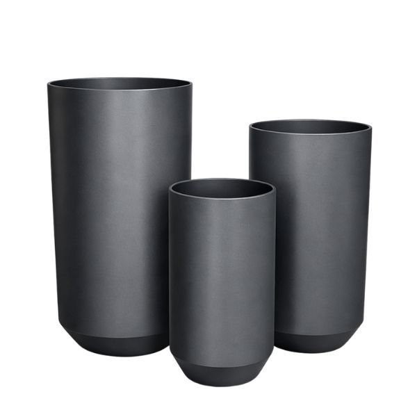3 Piece Tall Matte Black Metal Planter Pots Indo image