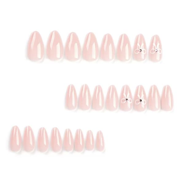 French pink bow. Press on Nails Kit. Full Cover. False Nail Tips.