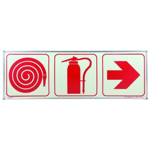 Photoluminescent Fire Extinguisher, Hose &amp; Arrow Sign 190 x 570mm