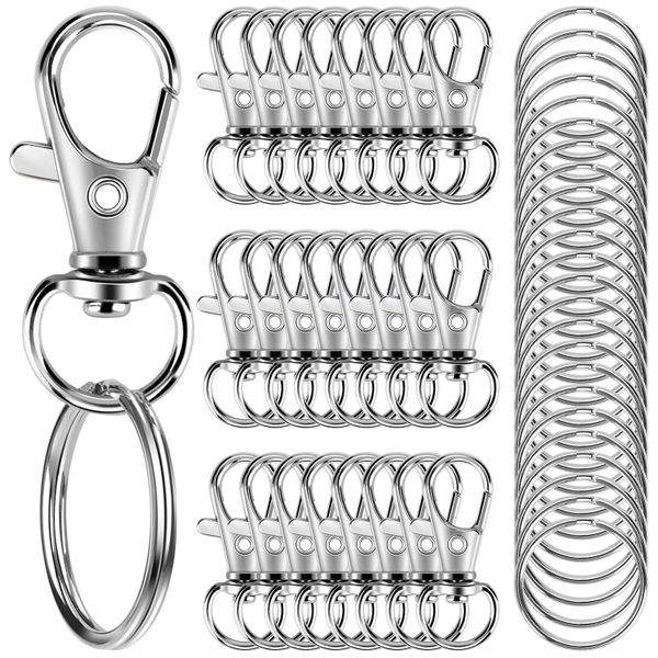 50 Piece Metal Lobster Claw Clasp with Key Rings &amp; Clip Hooks For Crafts