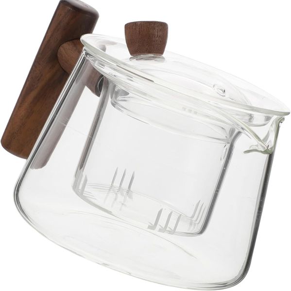 Borosilicate Glass Teapot With Wooden Handle Heat Resistant Infuser