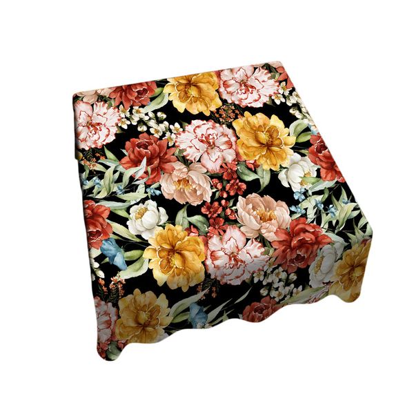 Maroon Yellow Flowers on Black Square Tablecloth by Mark van Vuuren