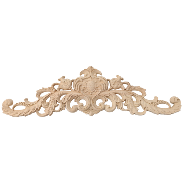 40X12Cm Rubber Wood Carved Applique Furniture Decal Wood Color