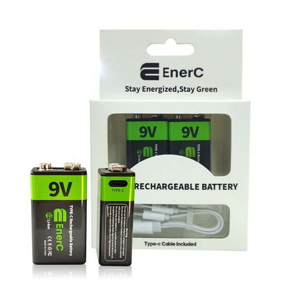EnerC 9V Type-C Rechargeable Battery 2 Pack