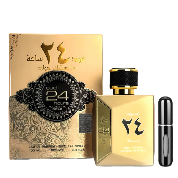 Oud 24 Hours Majestic Gold EDP100ml +Refillable Perfume Decant with Perfume