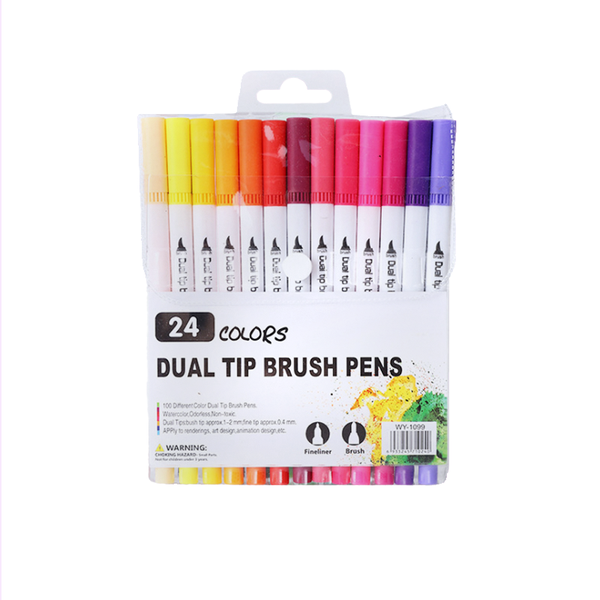 Dual Tip Brush Marker and Fineliner Pen Set of 24