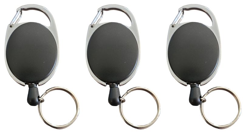 Keychain Carabiner with 60cm Retractable Cord - 3 Pack Combo