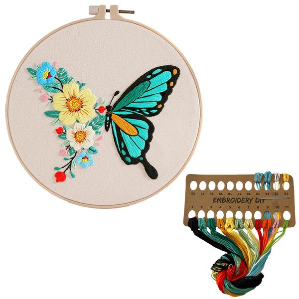 Blue Flower Butterfly Embroidery Sewing DIY Craft Kit
