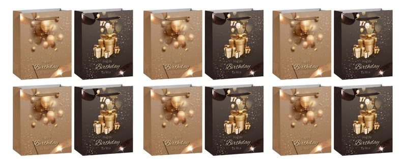 x12-Piece Gold &amp; Bronze Design Gift Bags Set - 38 × 50 × 18cm.