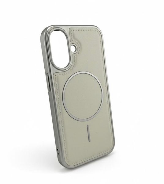 Cover Compatible With iPhone 16 - White Synthetic Leather Back Case