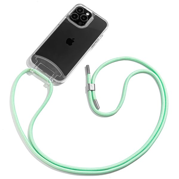 Transparent Cover with Detachable Mint Green Rope Crossbody Lanyard Compatible with iPhone