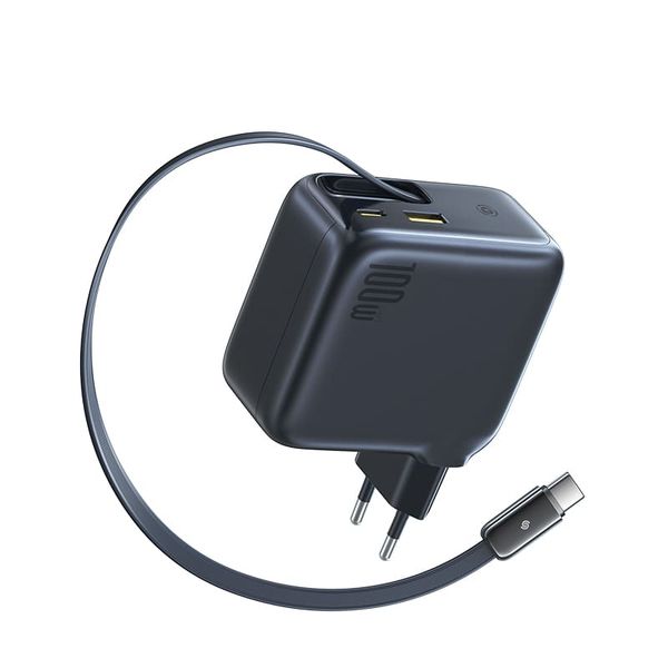 Baseus EnerCore CJ11 Fast Charger with Retractable Cable 2C+U 100W Black