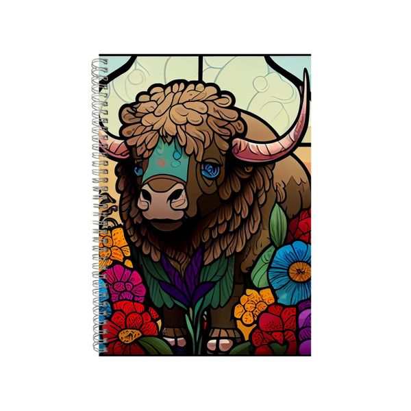 Cartoon Buffalo Stained Glass Notebook Animal Gift Idea A4 Notepad Pad 89