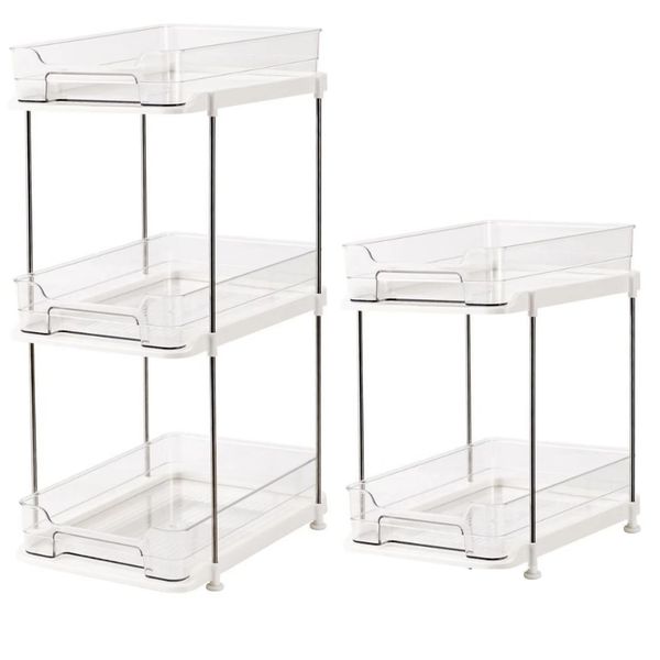 2 &amp; 3 Tier Stackable Under Sink Slide Out Acrylic Storage Shelves Organizer