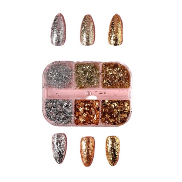6 Grids Gold &amp; Silver Nail Art Glitter Sequins