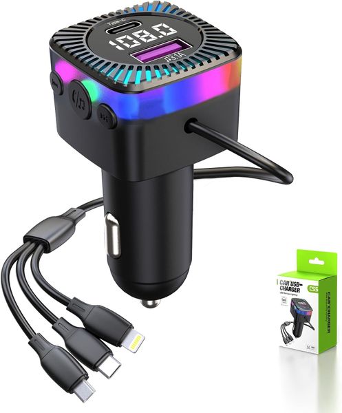 Fast USB-C Port Car Charger, FM Transmitter for Car, 66W Hands-Free Calling