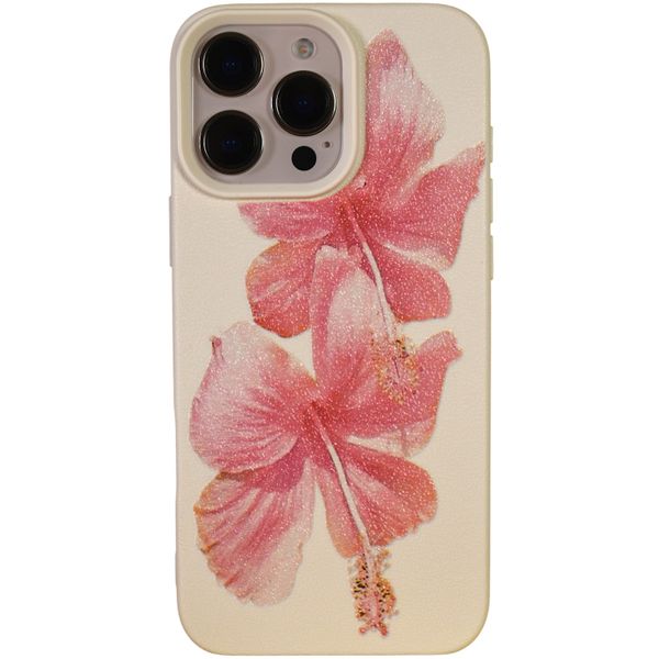 Phone Case With Pink Hibiscus Floral - Compatible with 15 Pro Max - Beige
