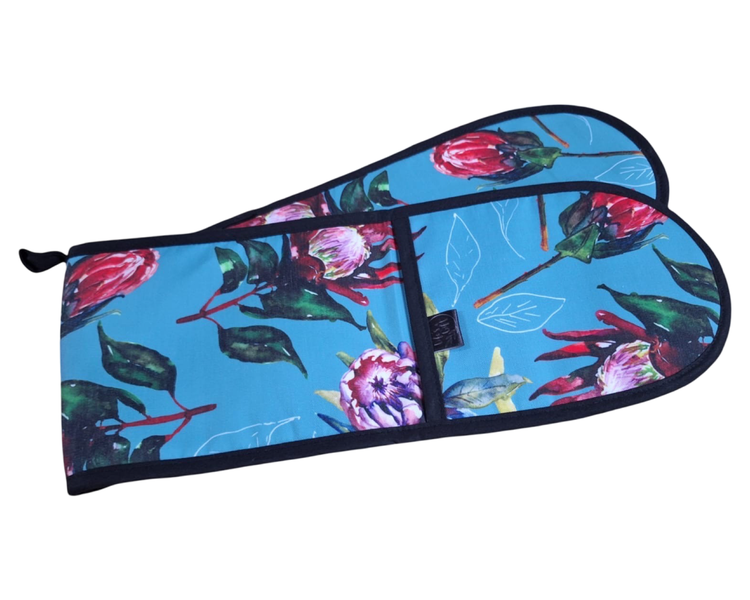 Life's a Gift Heat-Resistant Oven Glove/Mitt - Falling Proteas on Blue