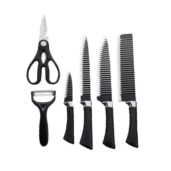 Black corrugated stainless steel knife set of six