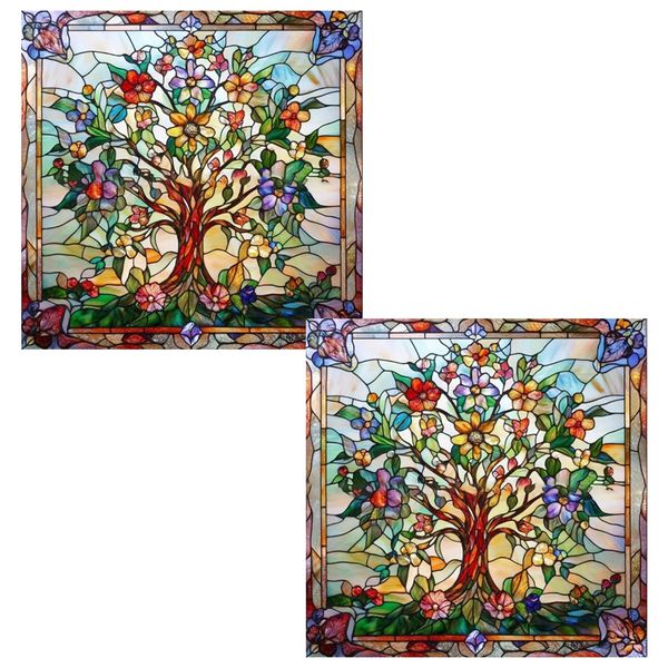 Decor 2D Tree Of Life With Blooming Flowers Window Sticker Set Of 2-45cm