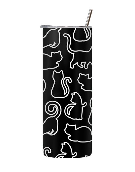 Feline outline 20 Oz Tumbler Lid Straw Cat Lovers Graphic Gift 136