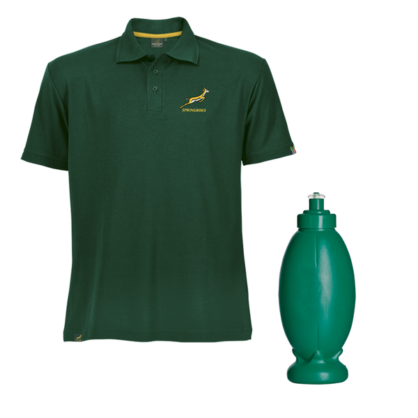 Springbok Fan Bundle - Springbok Rugby Golf Shirt and Water Bottle - Official Licensed