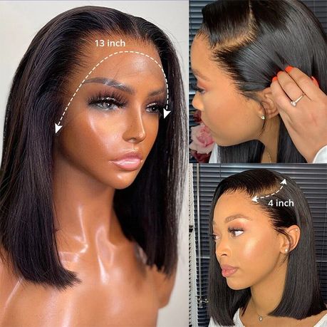 Glueless Double Drawm Bob Wig 13 X 4 Lace Frontal Straight Human Hair Wig