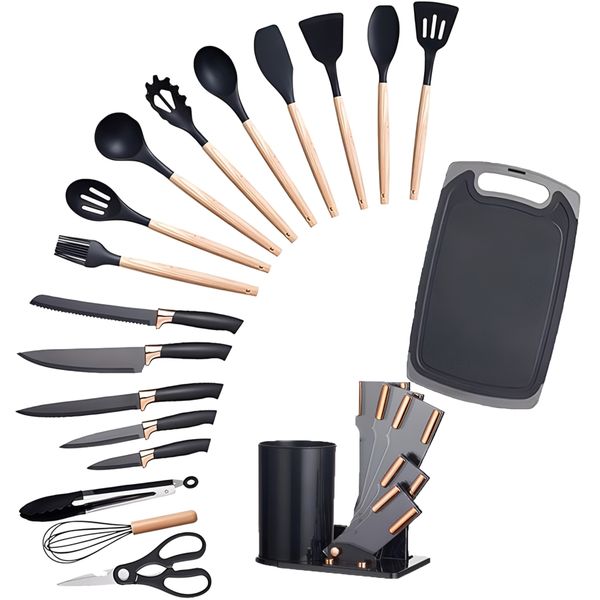 Knife And Spoon Set With Storage Rack - 19 Piece
