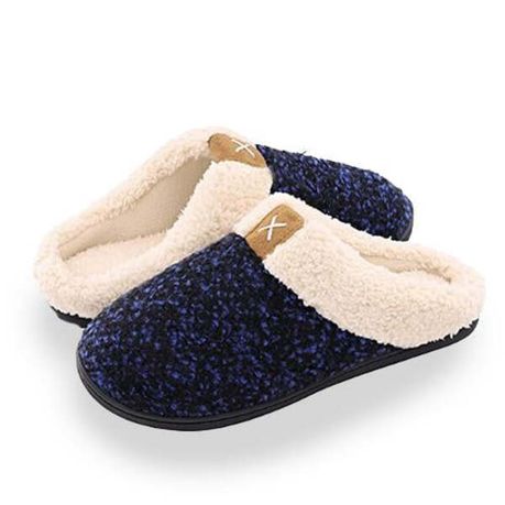 Remedy Health Plush Fleece Unisex Gel Slippers - Blue (M) (UK 8-9) Image