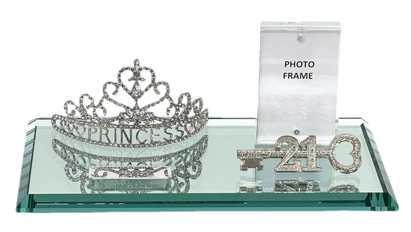 21st key Princess Crown XL Silver on Large Mirror base&amp; Photo Frame