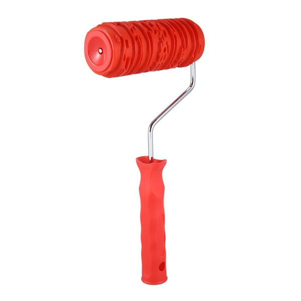 6 Inch Painting Roller With Handle Rubber Wood Pattern For Wall Red