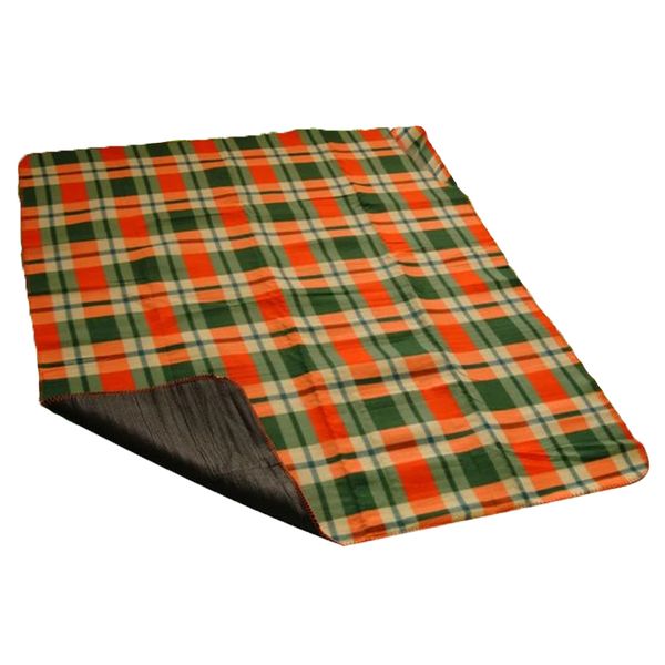 Green and Orange Tartan PE Coated Waterproof Picnic Blanket with Strap