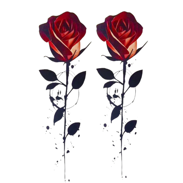 Artistic Rose Temporary Tattoo Sticker Sheet - Red &amp; Black