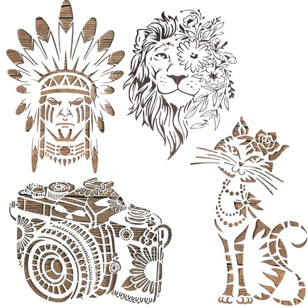 Craft Durable Reusable Stencils For DIY Projects Set of 4 - 29.7cm