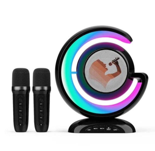 Wireless Double Mic Karaoke Speaker Moon-DesignTF/USB/BT - Black/White/Pink