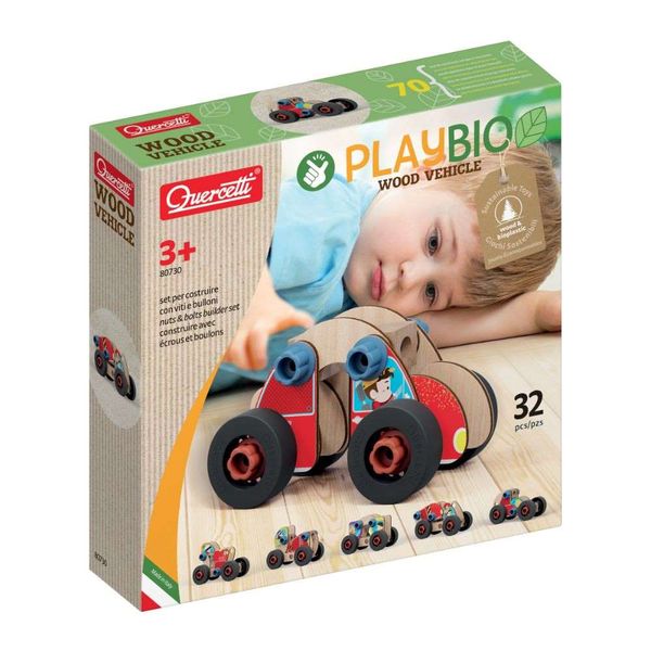 Quercetti Eco-Friendly Wooden Vehicle Nuts &amp; Bolts Builder Set