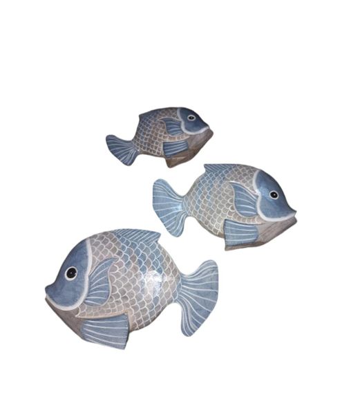 Blue/Grey Fish Ornaments - Set of three
