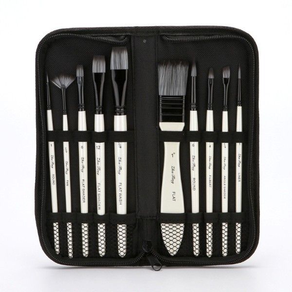 10pcs Premium Nylon Paint Brush Set - Versatile Brushes for All Mediums