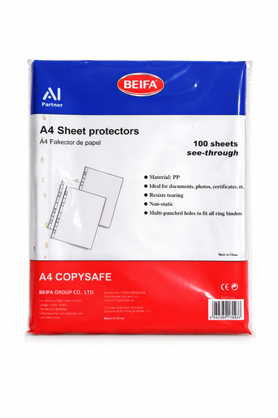 A4 Sheet Protectors - Clear Punched Plastic Document Sleeves - 200 Pack