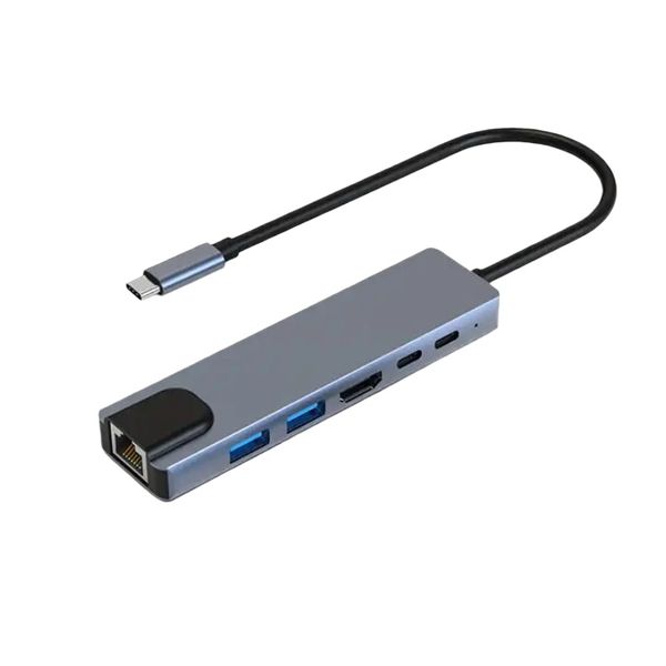6 in 1 USB C Hub Adapter PD87W Compatible with MacBook Huawei Samsung