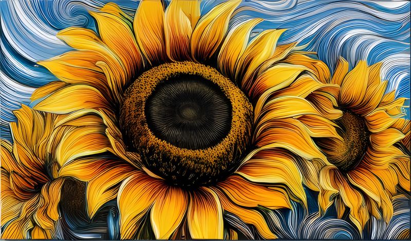 Canvas Home Decor Wall Art - Sunflower bright blue 3