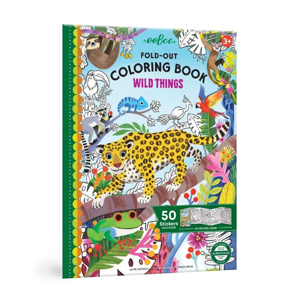 eeBoo - Fold-Out Colouring Book with Stickers - Wild Things