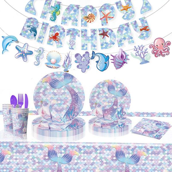 82piecesOcean Wonder Mermaid Party Cutlery Set Disposable Cutlery PartyGift