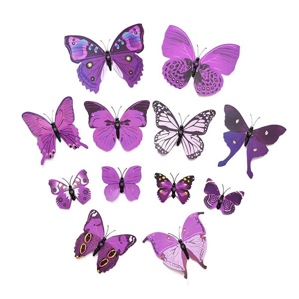 12x Decal Wall Stickers 3D Butterfly Wall Stickers Home Decor Purple